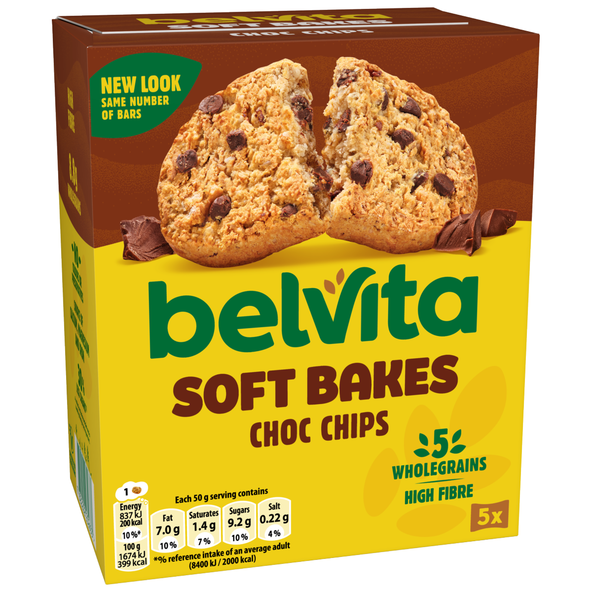 Belvita Soft Bakes Chocolate Chip Cereal Snack Bars Multipack 250g (5 x 50g)