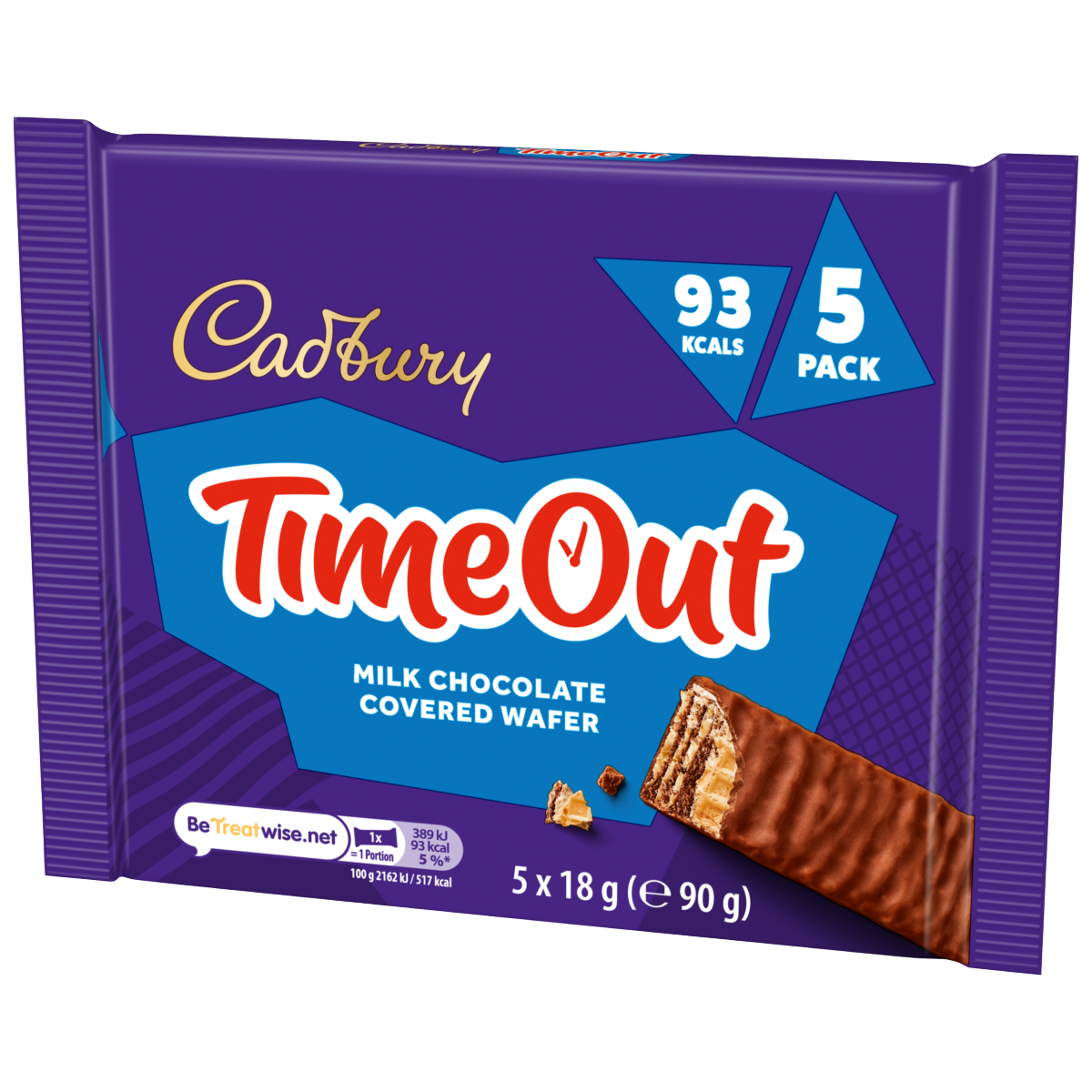Cadbury Timeout 5-pack Milk Chocolate Wafer Biscuit Bars Multipack (5x 18g bars) 90 g