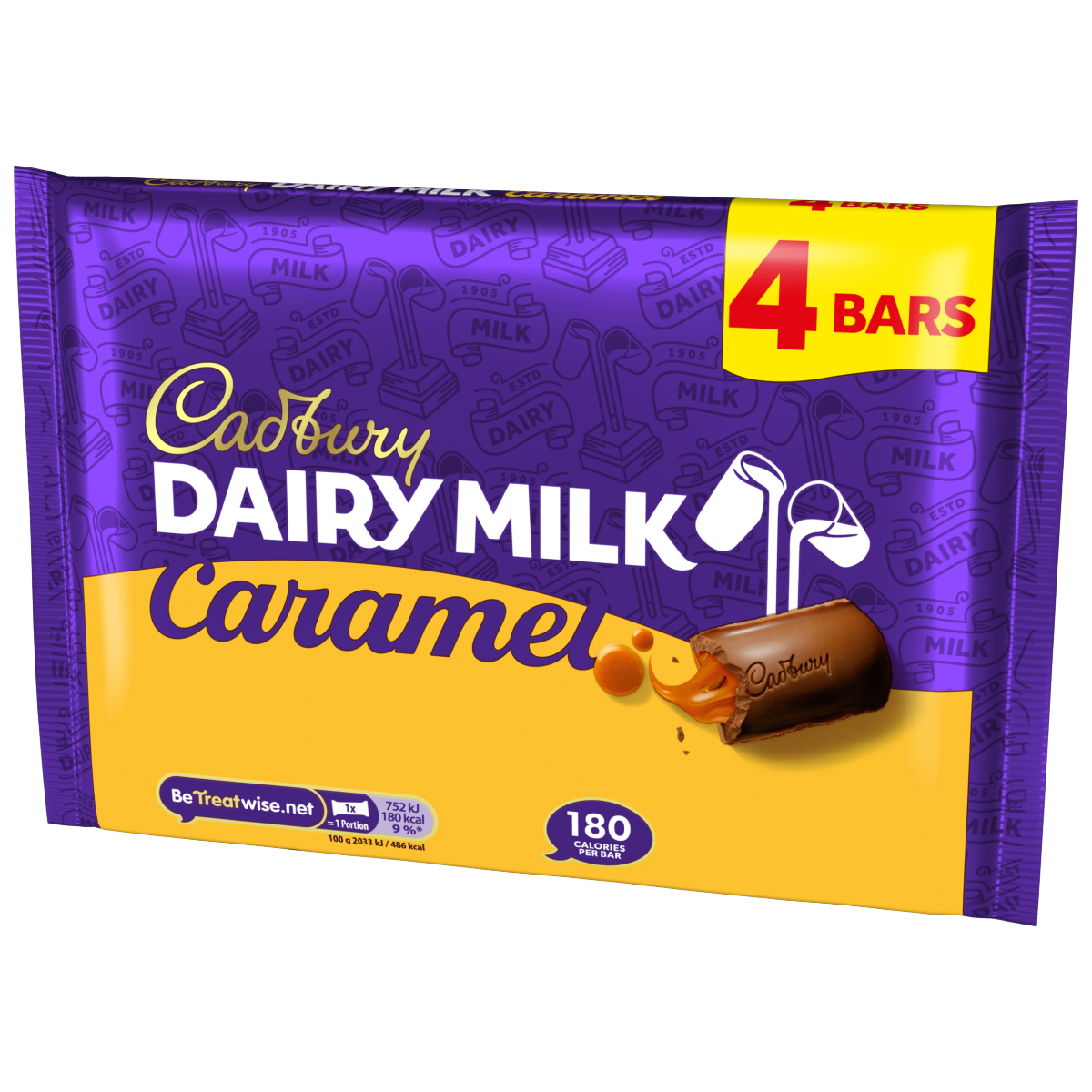 Cadbury Dairy Milk Caramel Chocolate Bar 4 Pack Multipack 148 g