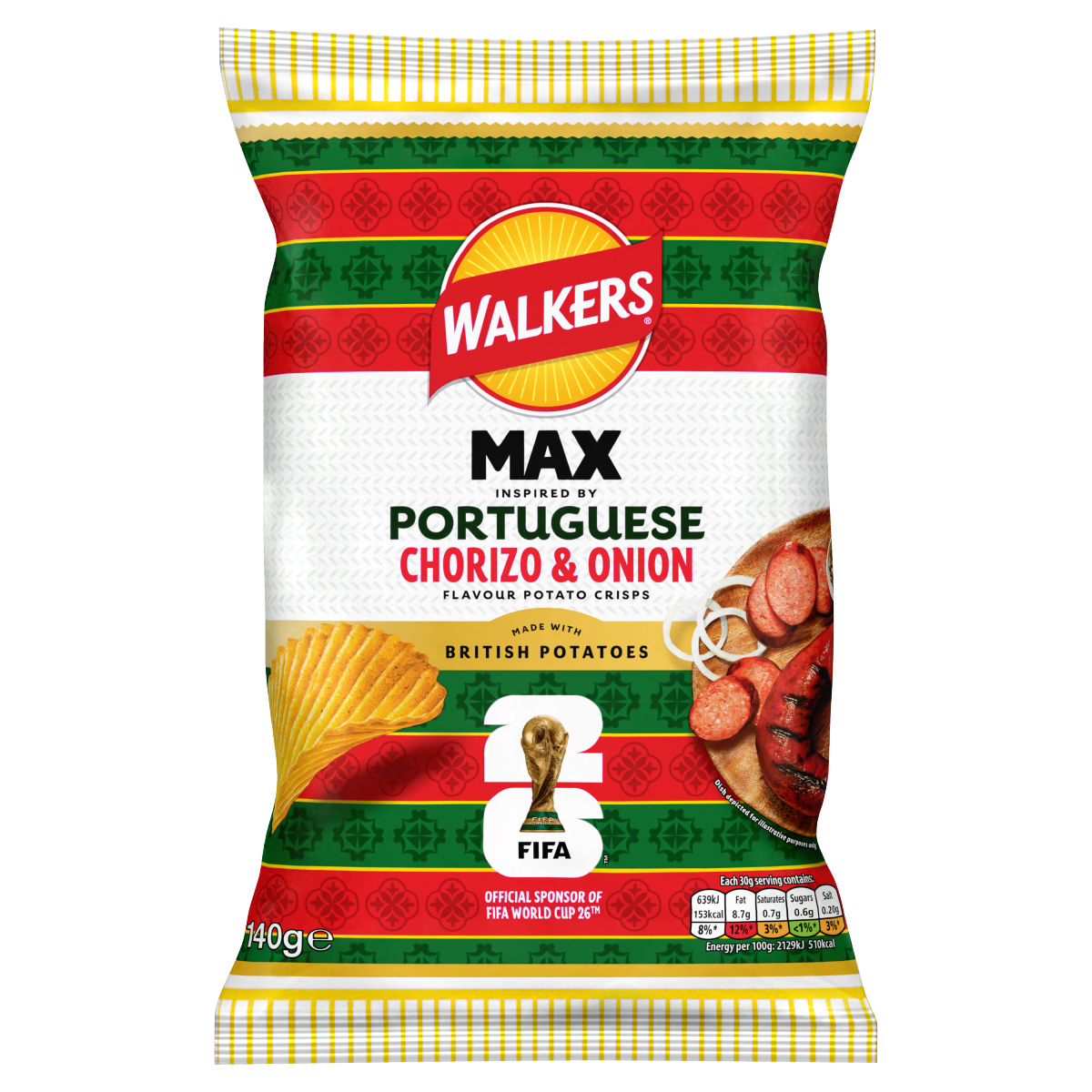 Walkers MAX Portuguese Chorizo & Onion Sharing Crisps 140g