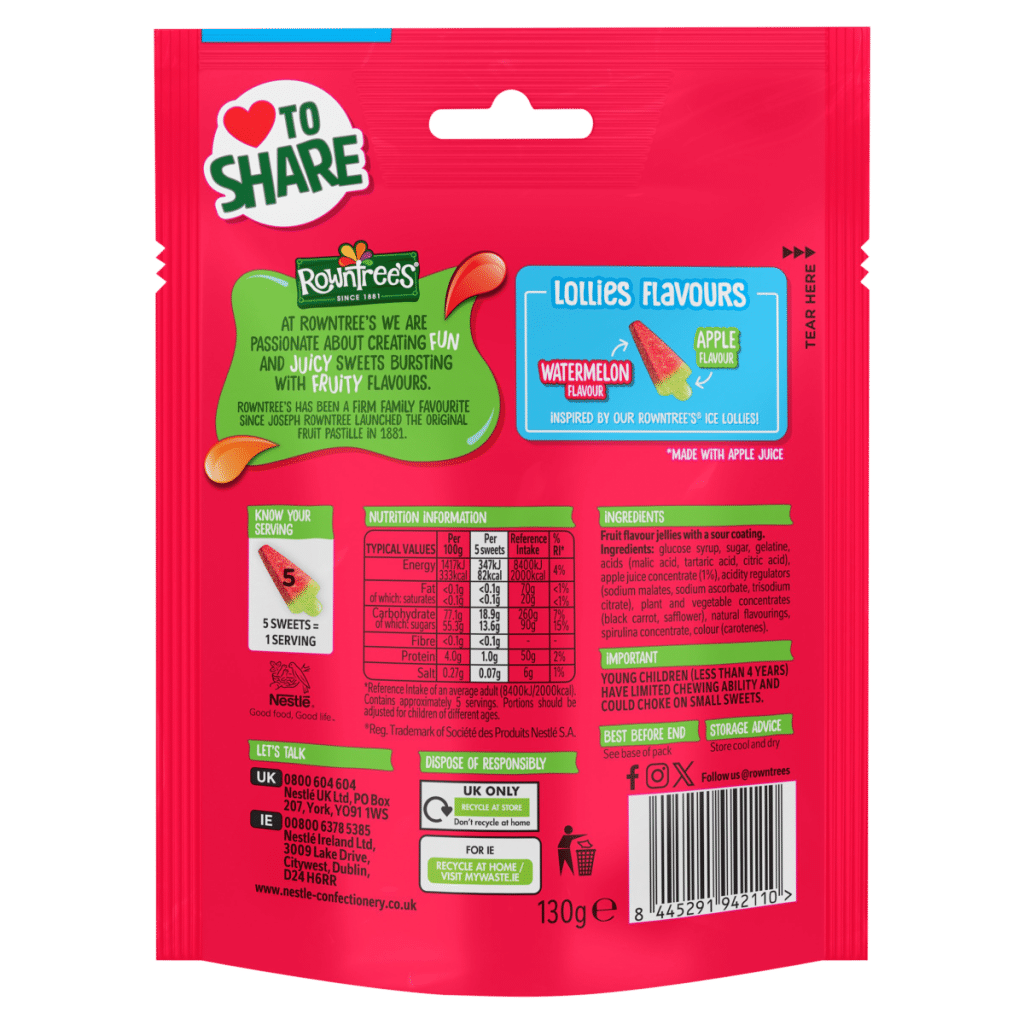 Rowntree’s Sour Watermelon Flavour Lollies 130g