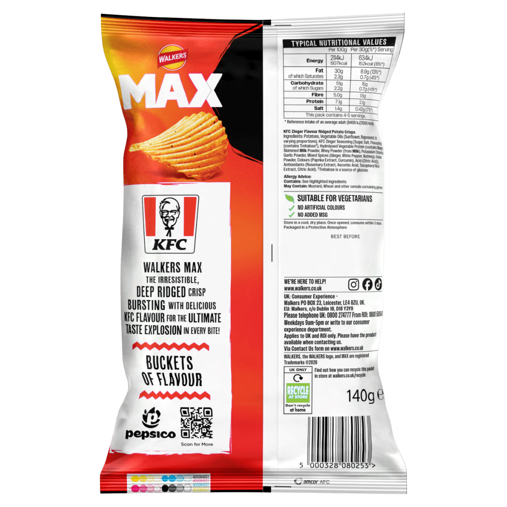 Walkers MAX KFC Zinger Chicken Sharing Crisps 140g