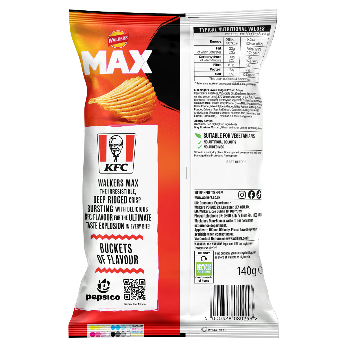 Walkers MAX KFC Zinger Chicken Sharing Crisps 140g