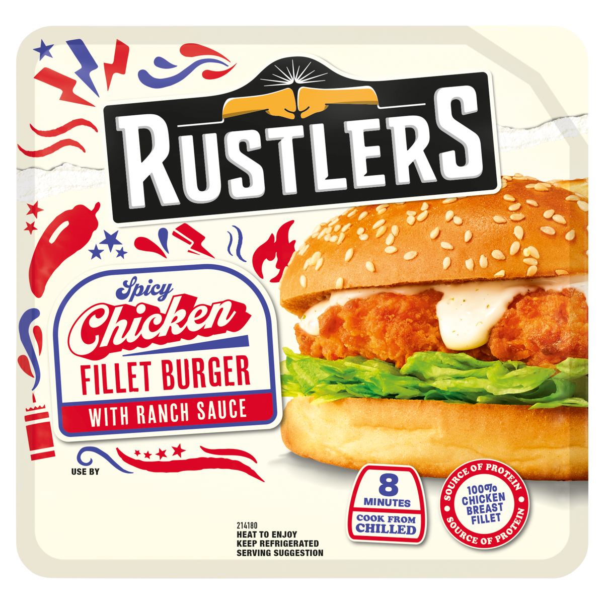 Rustlers Spicy Chicken Fillet Burger with Ranch Sauce 159g