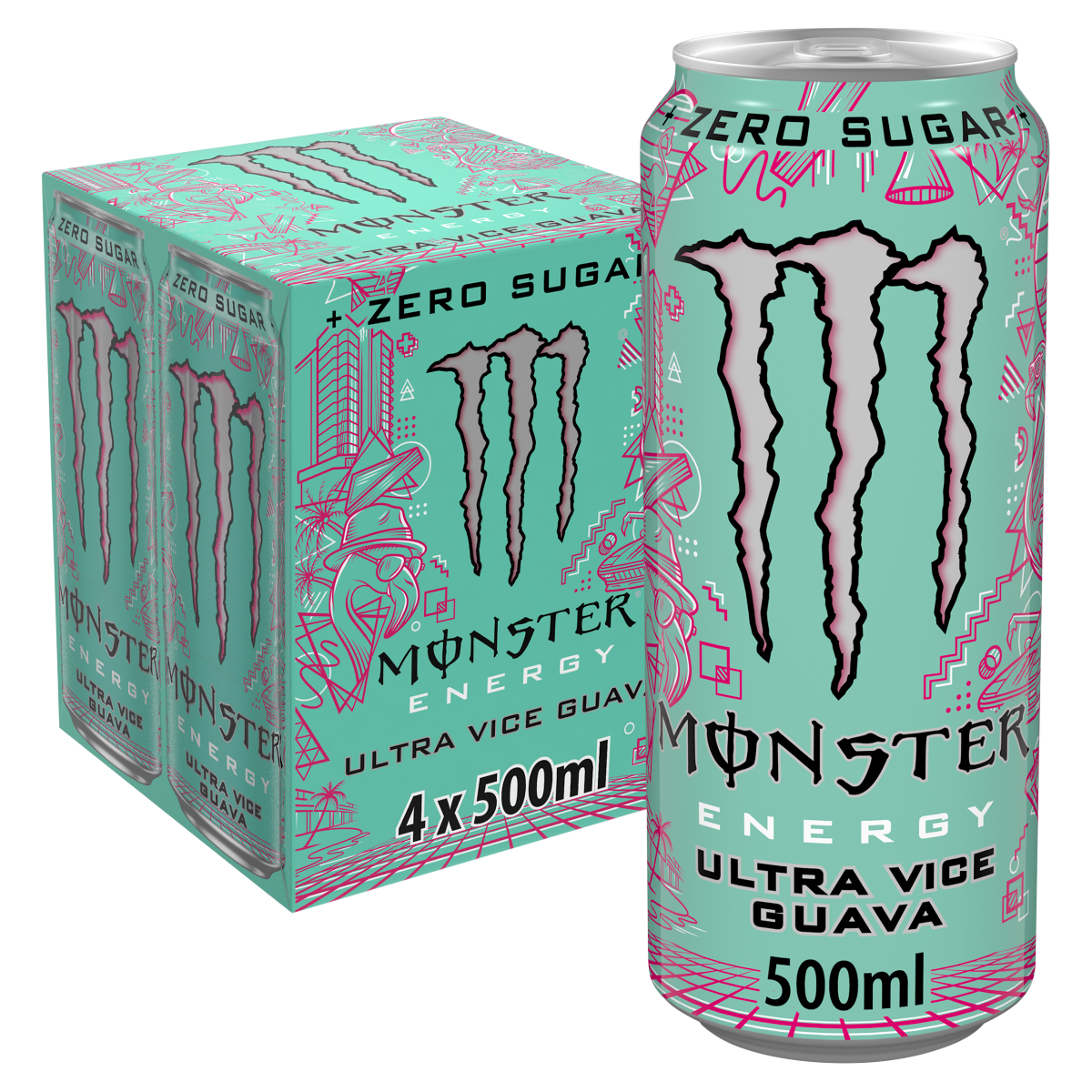 Monster Energy Drink Ultra Vice Guava Zero Sugar 4 x 500ml Cans