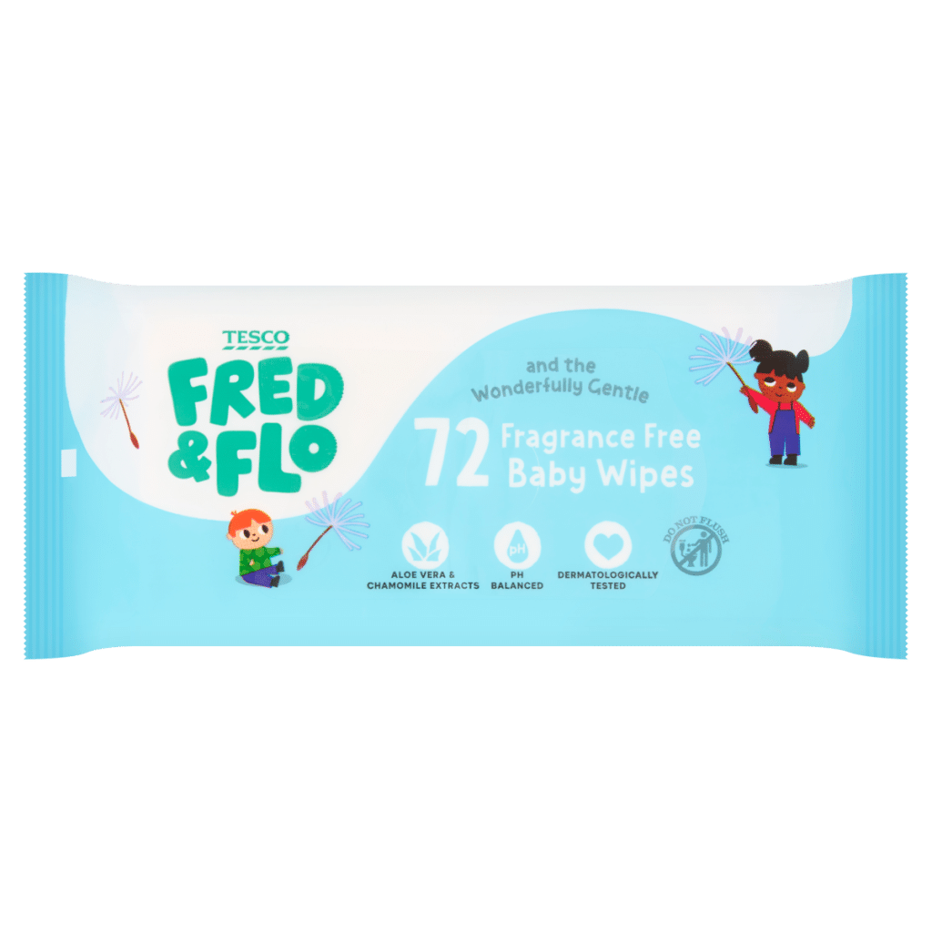 Tesco Fred & Flo 72 Fragrance Free Baby Wipes