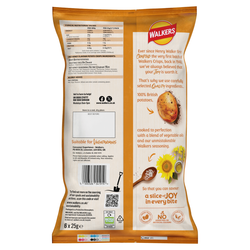 Walkers Snacks Hot Honey Multipack Crisps 6 x 25g