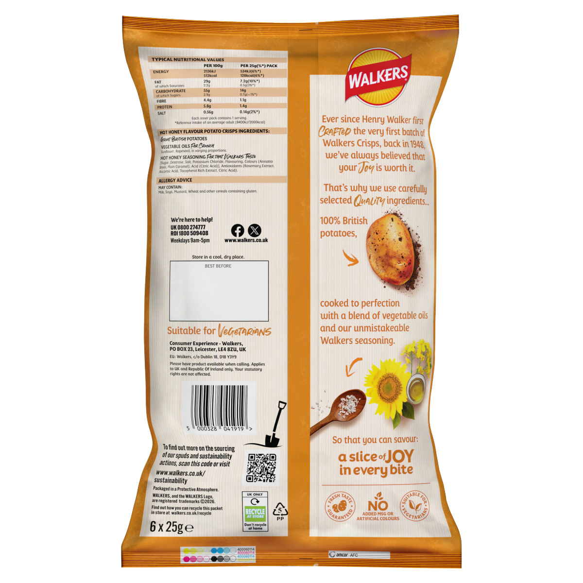 Walkers Snacks Hot Honey Multipack Crisps 6 x 25g