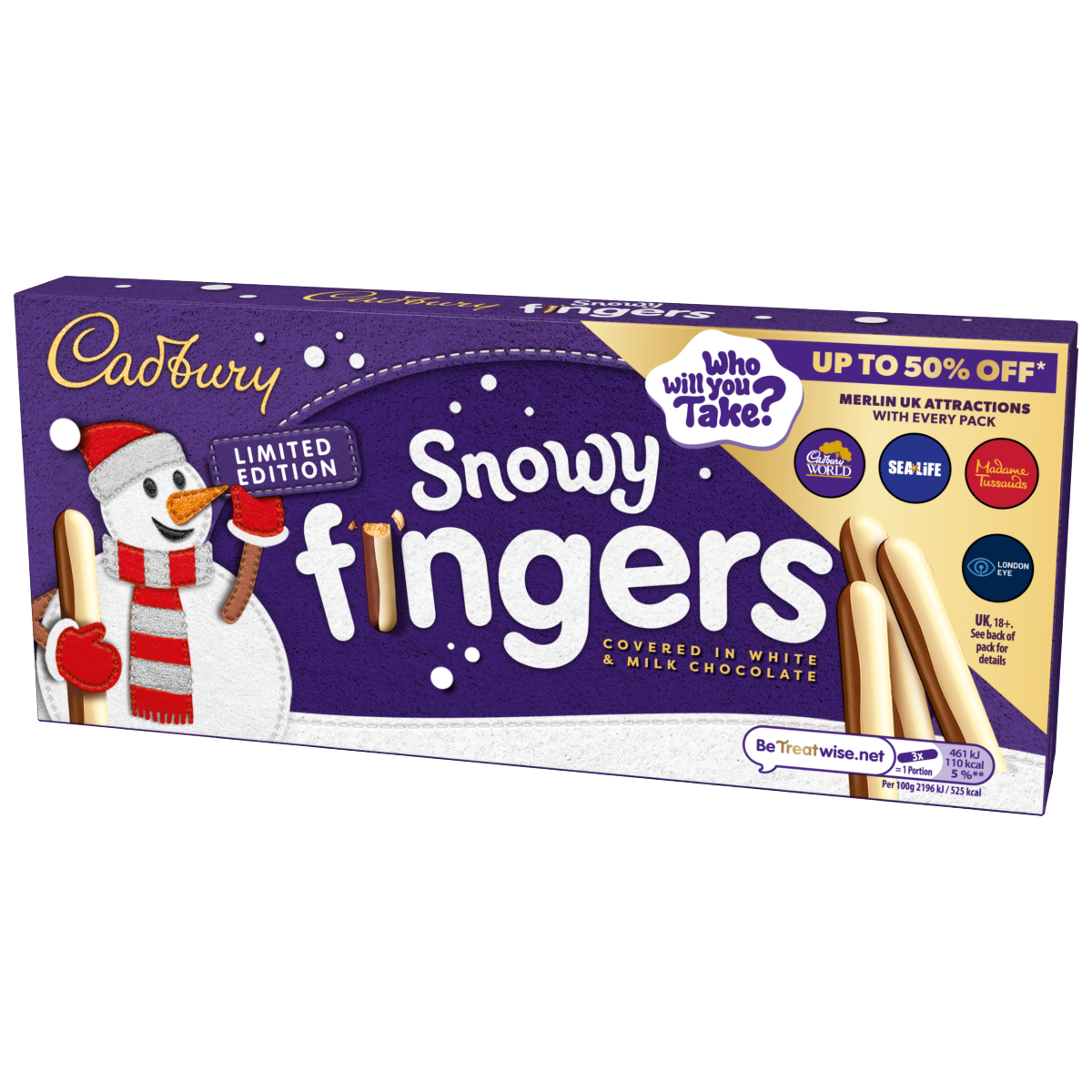 Cadbury Fingers Snowy Milk & White Chocolate Chocolate coated biscuits tray 115 g