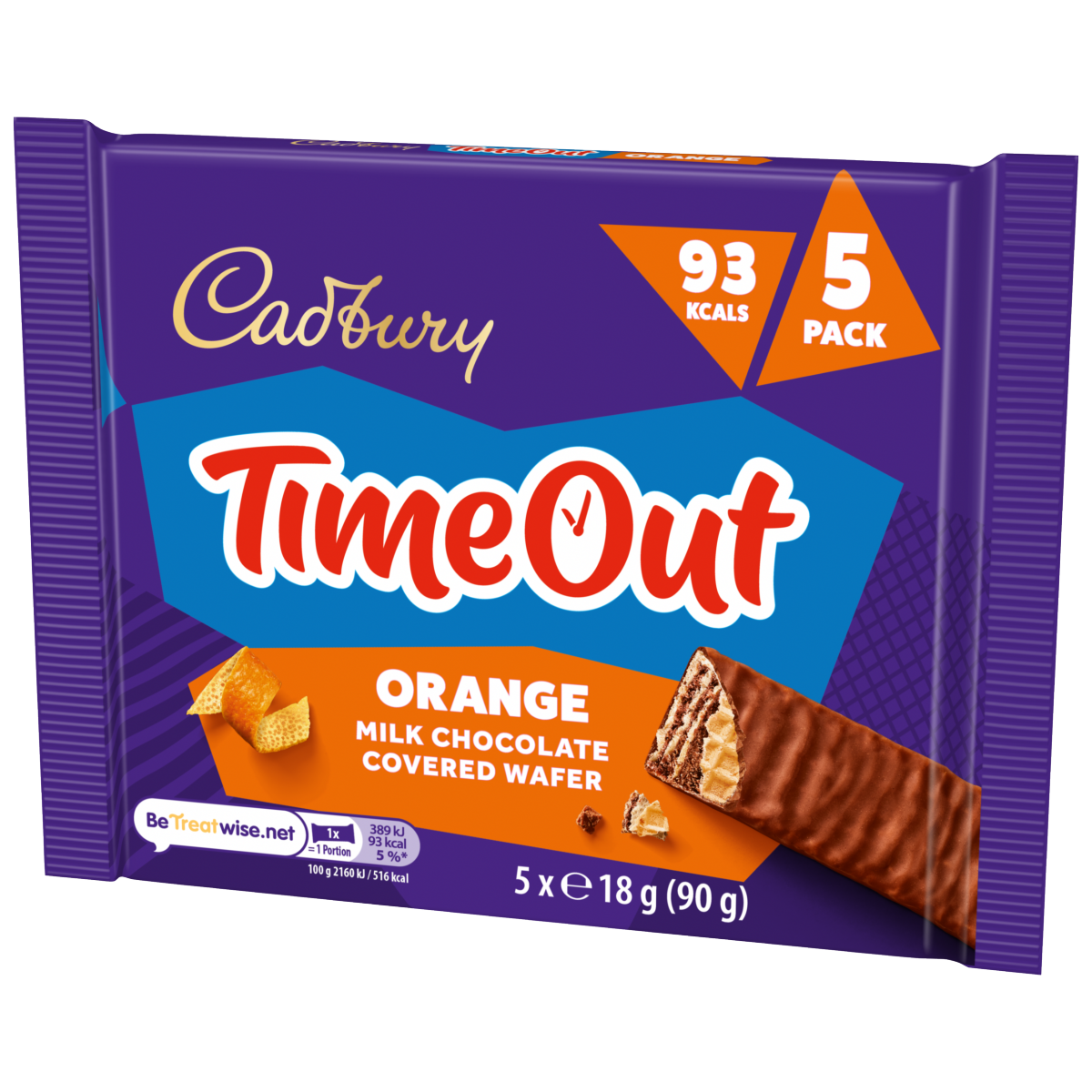 Cadbury Timeout 5-pack Orange Chocolate WaferBiscuit Bars Multipack (5x 18g bars) 90 g