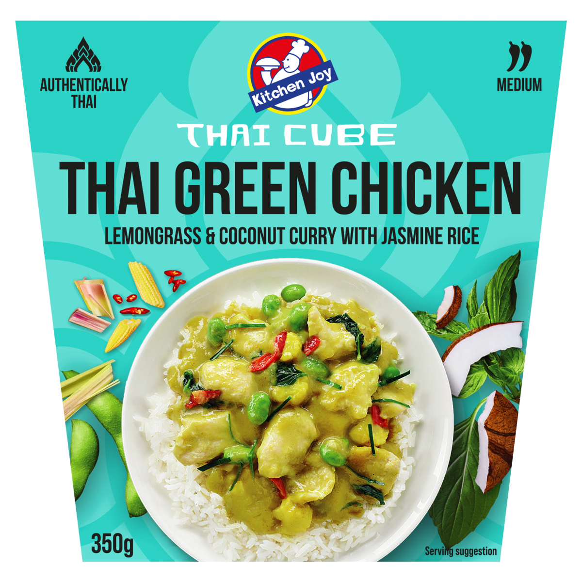 Kitchen Joy Thai Cube Thai Green Chicken Lemongrass & Coconut Curry with Jasmine Rice 350g