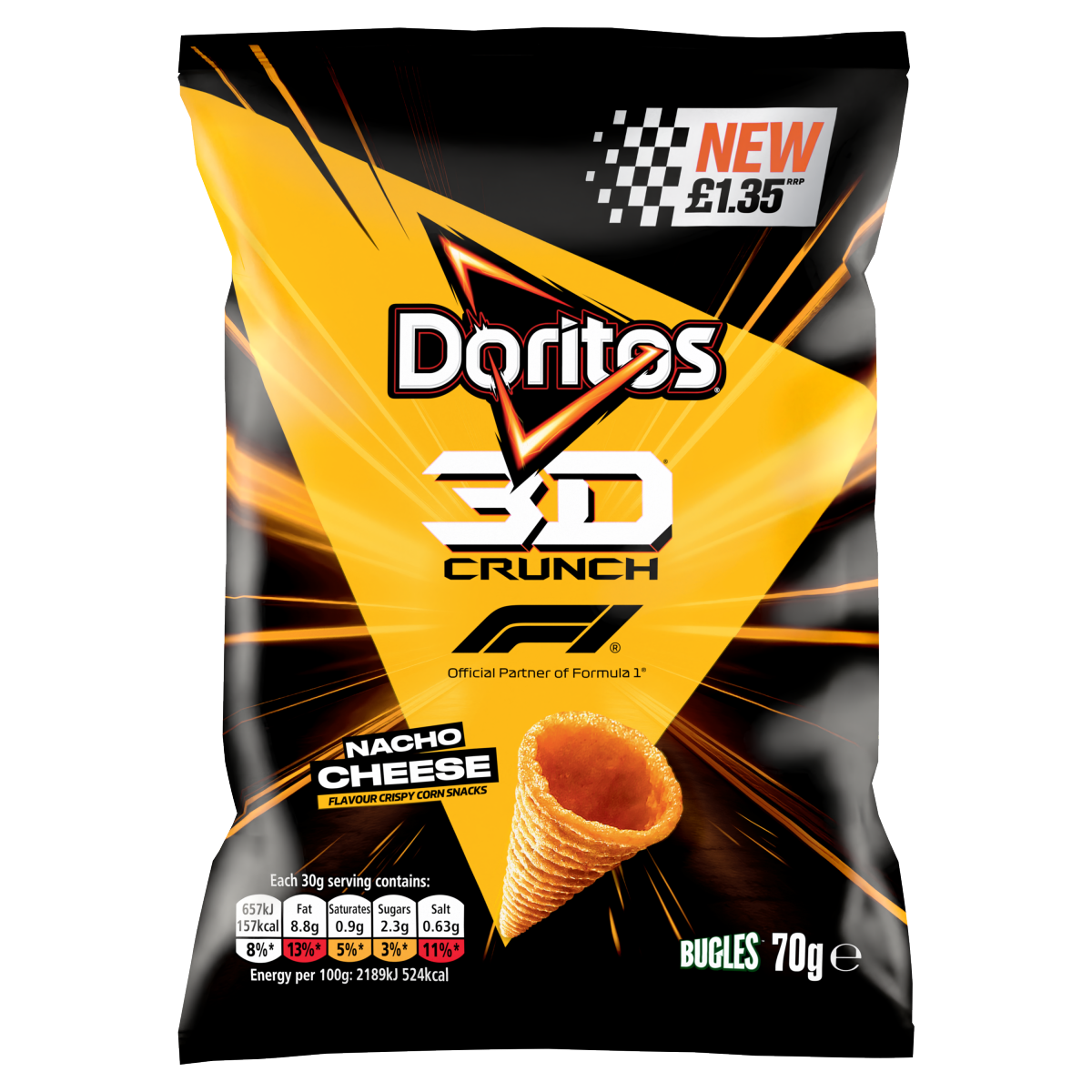 Doritos 3D Crunch Nacho Cheese Crisps 70g PMP RRP £1.35 