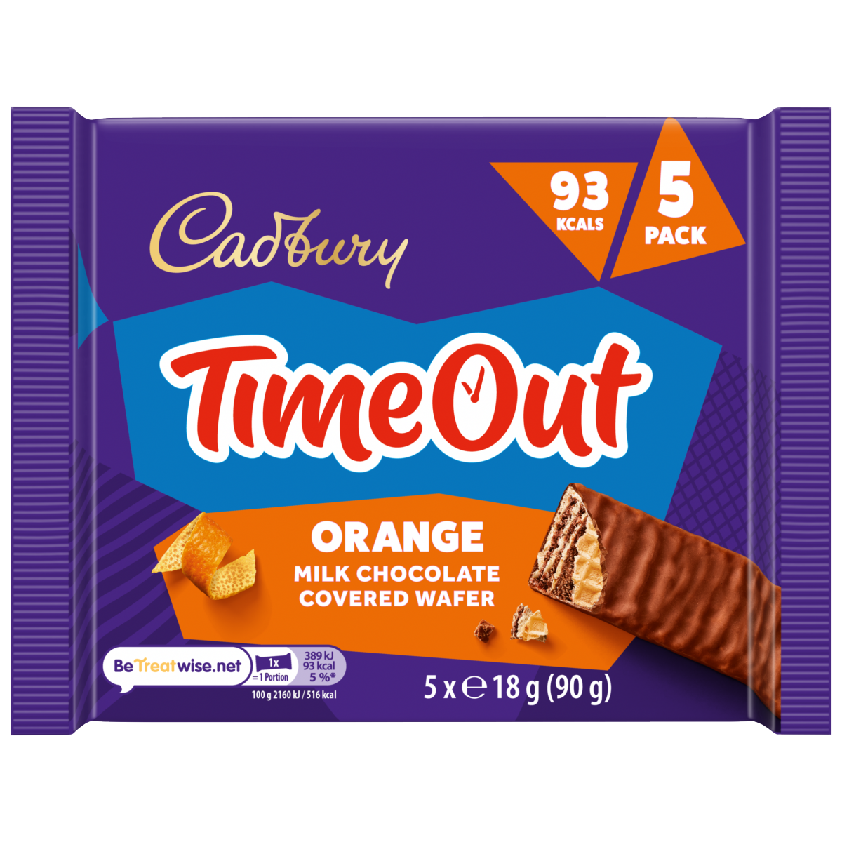 Cadbury Timeout 5-pack Orange Chocolate WaferBiscuit Bars Multipack (5x 18g bars) 90 g