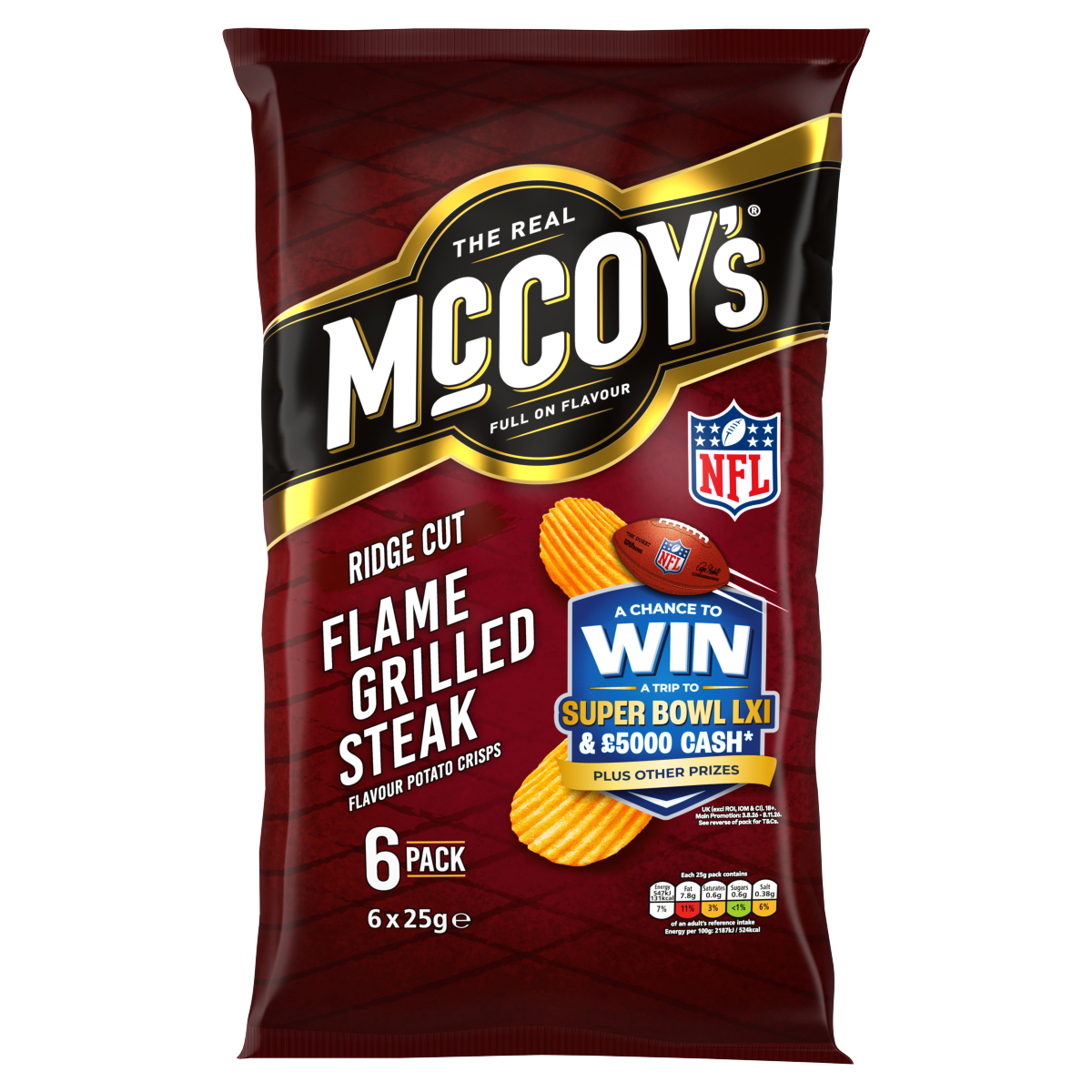 McCoy’s Ride Cut Flame Grilled Steak Flavour Potato Crisps 6 x 25g