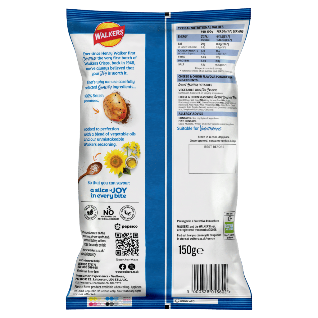 Walkers Cheese & Onion Sharing Crisps 150g
