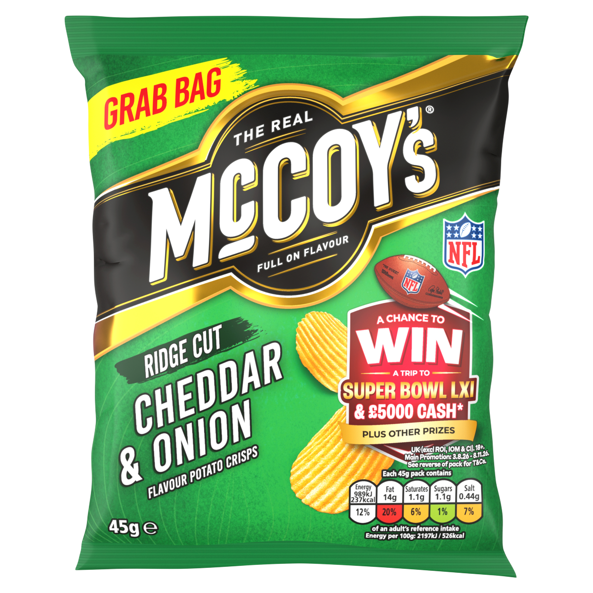 McCoy’s Ridge Cut Cheddar & Onion Flavour Potato Crisps 45g