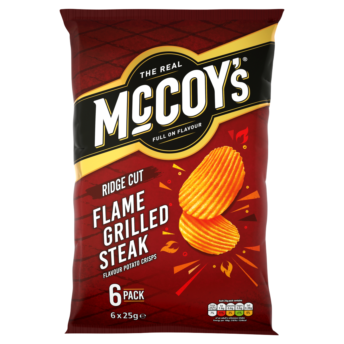 McCoy’s Ride Cut Flame Grilled Steak Flavour Potato Crisps 6 x 25g