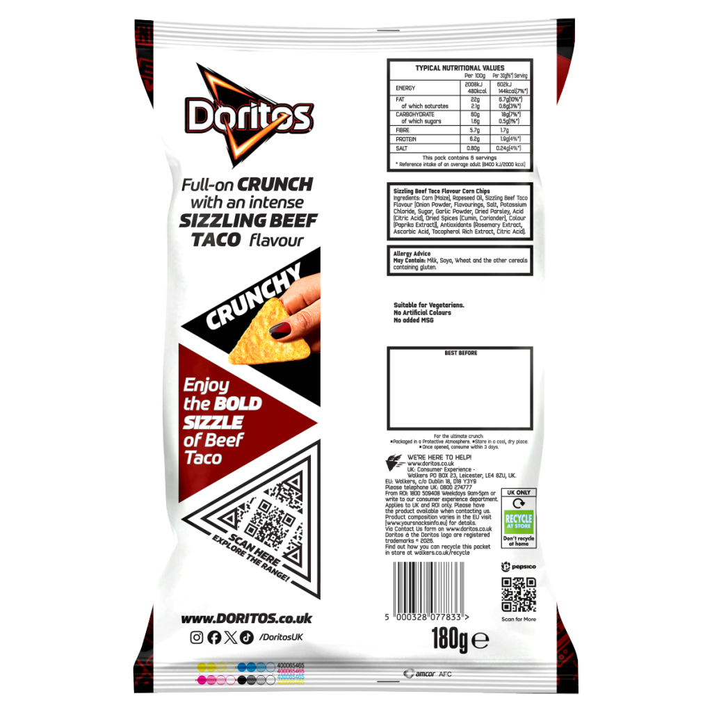 Doritos Sizzling Beef Taco Tortilla Chips Sharing Crisps 180g