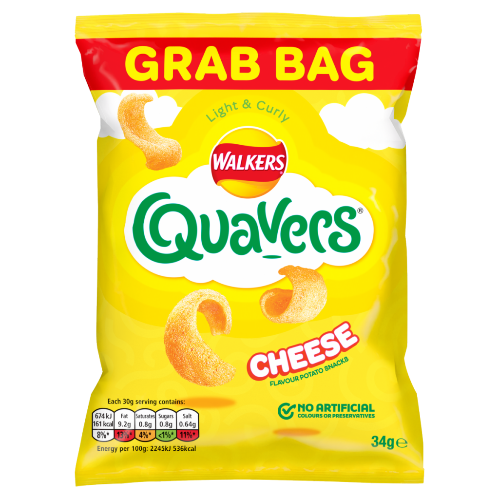 Walkers Quavers Cheese Snacks Grab Bag Crisps 34g