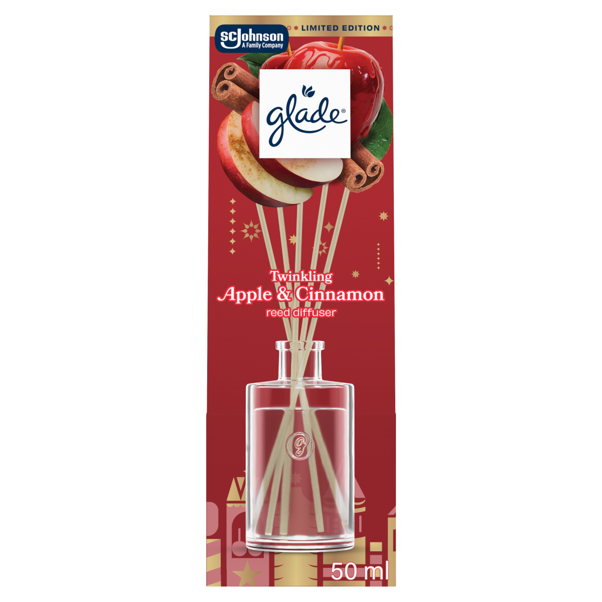 Glade Festive Reed Diffuser, Twinkling Apple & Cinnamon, 50ml