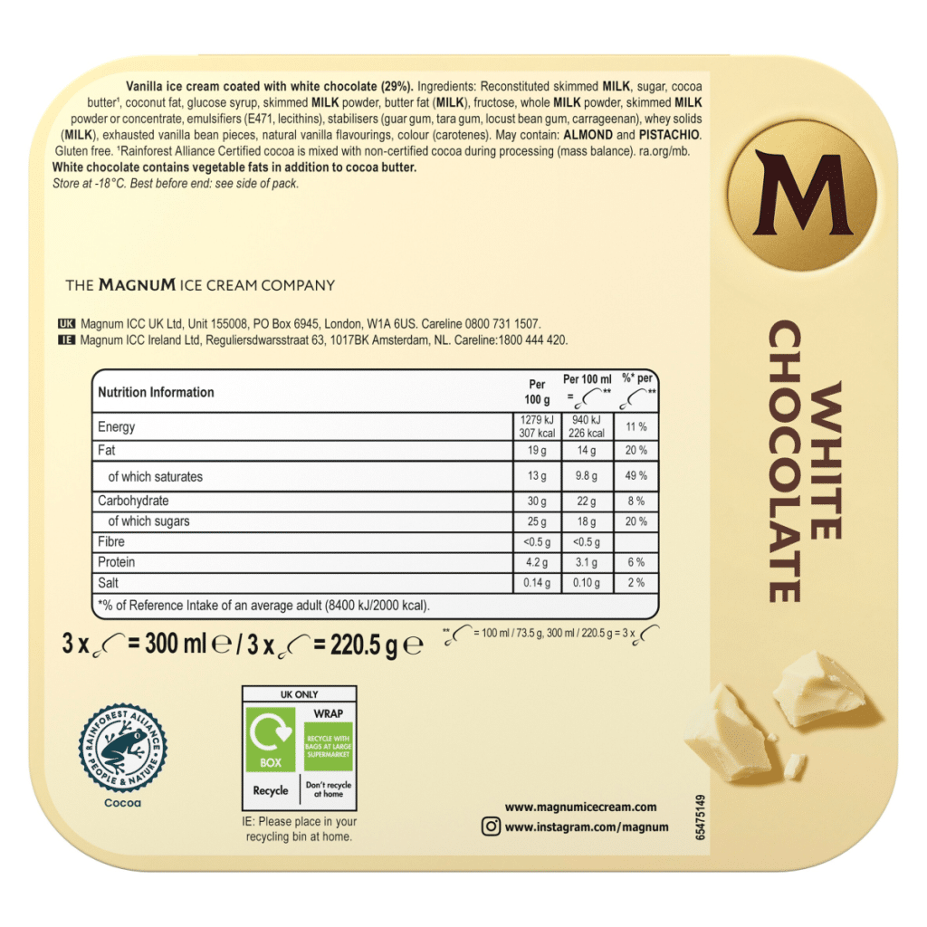 Magnum White Chocolate Ice Cream Sticks 3x 100 ml