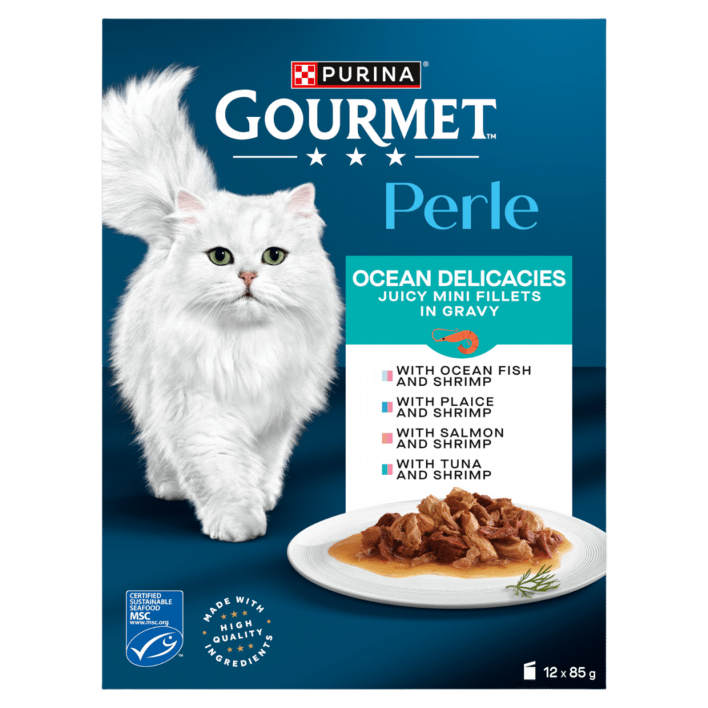 GOURMET Perle Mini Fillets in Gravy Ocean Delicacies Wet Cat Food 12x85g