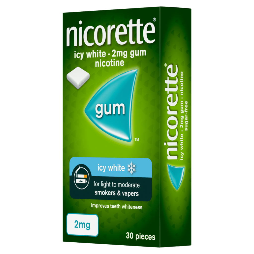 Nicorette 2mg Icy White Gum 30 Pieces,Quit Smoking or Quit Vaping Aid