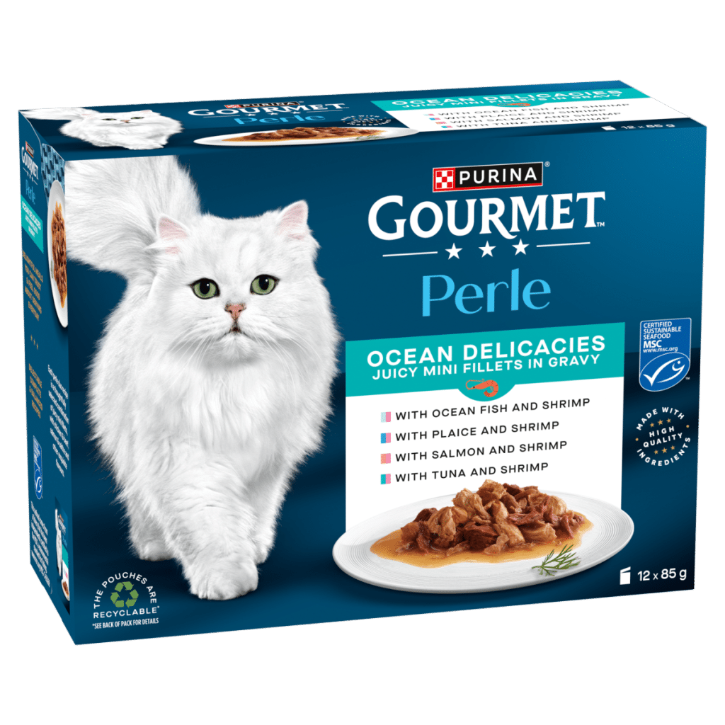 GOURMET Perle Mini Fillets in Gravy Ocean Delicacies Wet Cat Food 12x85g