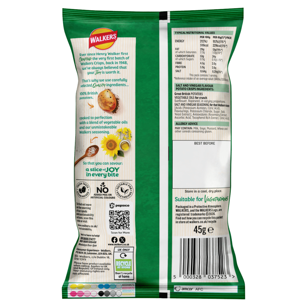 Walkers Salt & Vinegar Grab Bag Crisps 45g