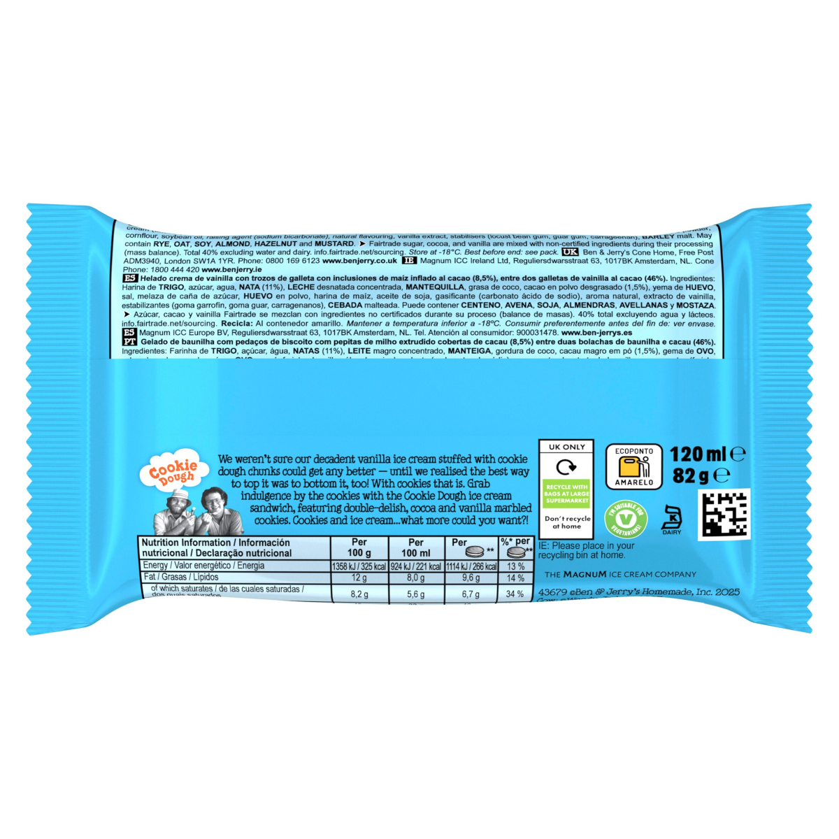 Ben & Jerry’s Ice Cream Sandwich Cookie Dough Sandwich 120 ML