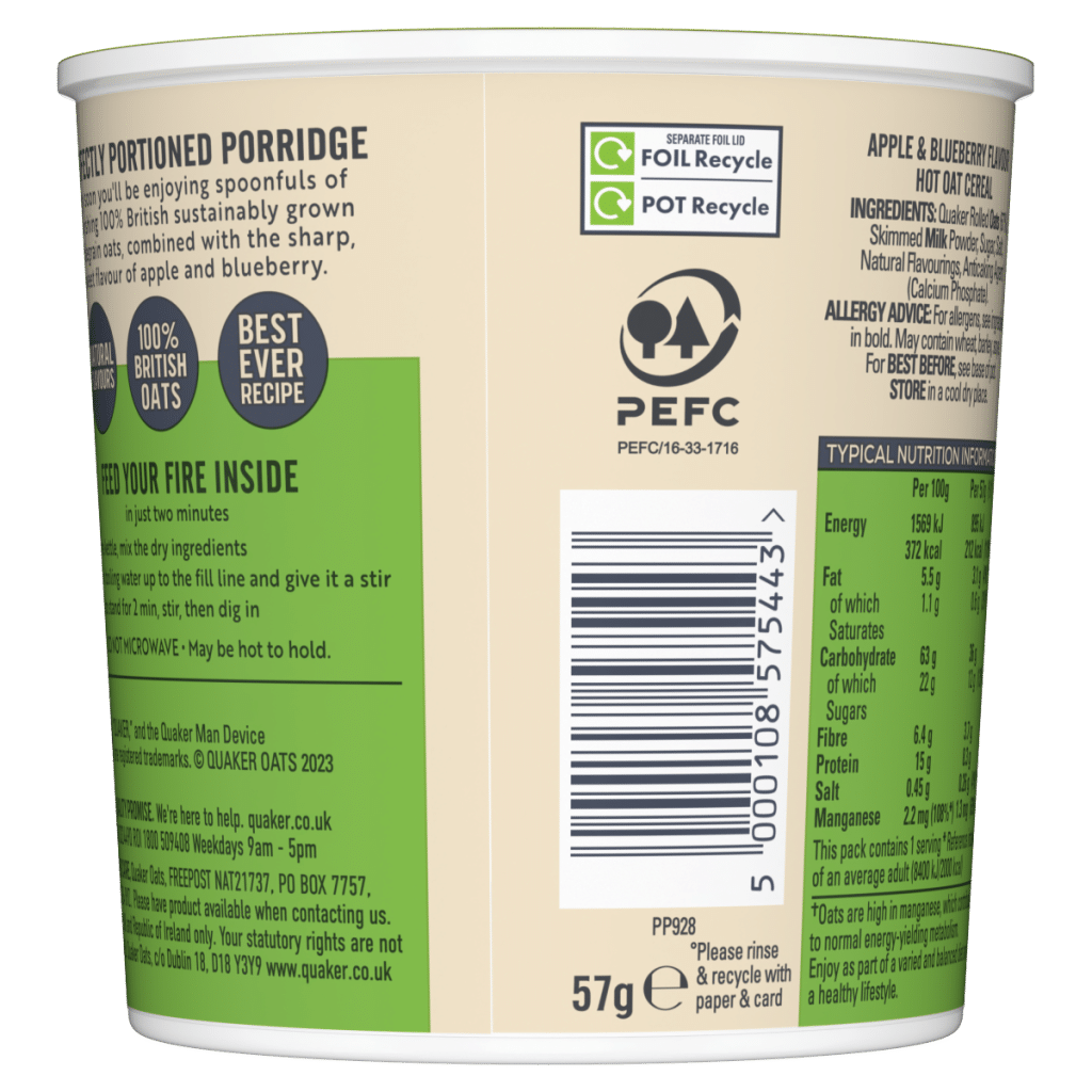 Quaker Oat So Simple Apple & Blueberry Porridge Pot 57g