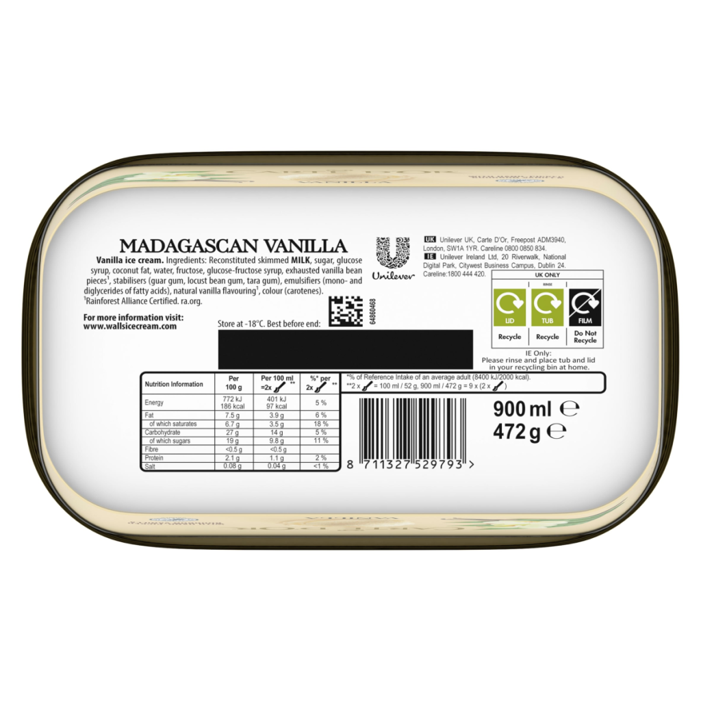 Carte D’or Madagascan Vanilla Ice Cream Tub 900 ml