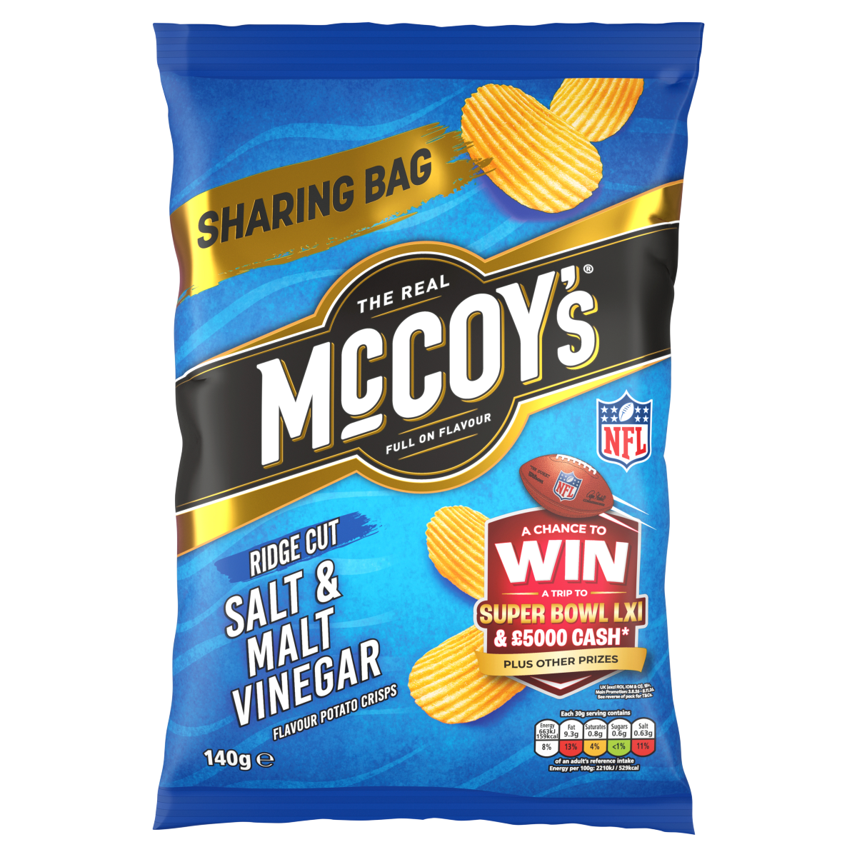 McCoy’s Ridge Cut Salt & Malt Vinegar Flavour Potato Crisps 140g