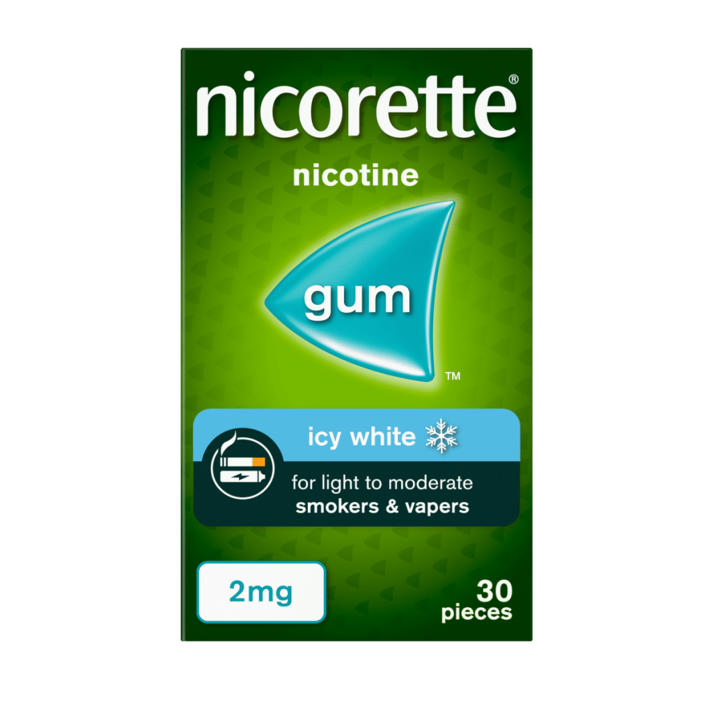 Nicorette 2mg Icy White Gum 30 Pieces,Quit Smoking or Quit Vaping Aid