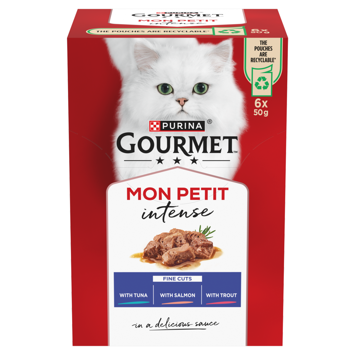 GOURMET Mon Petit Intense Tuna, Salmon, Trout Wet Cat Food 6x50g