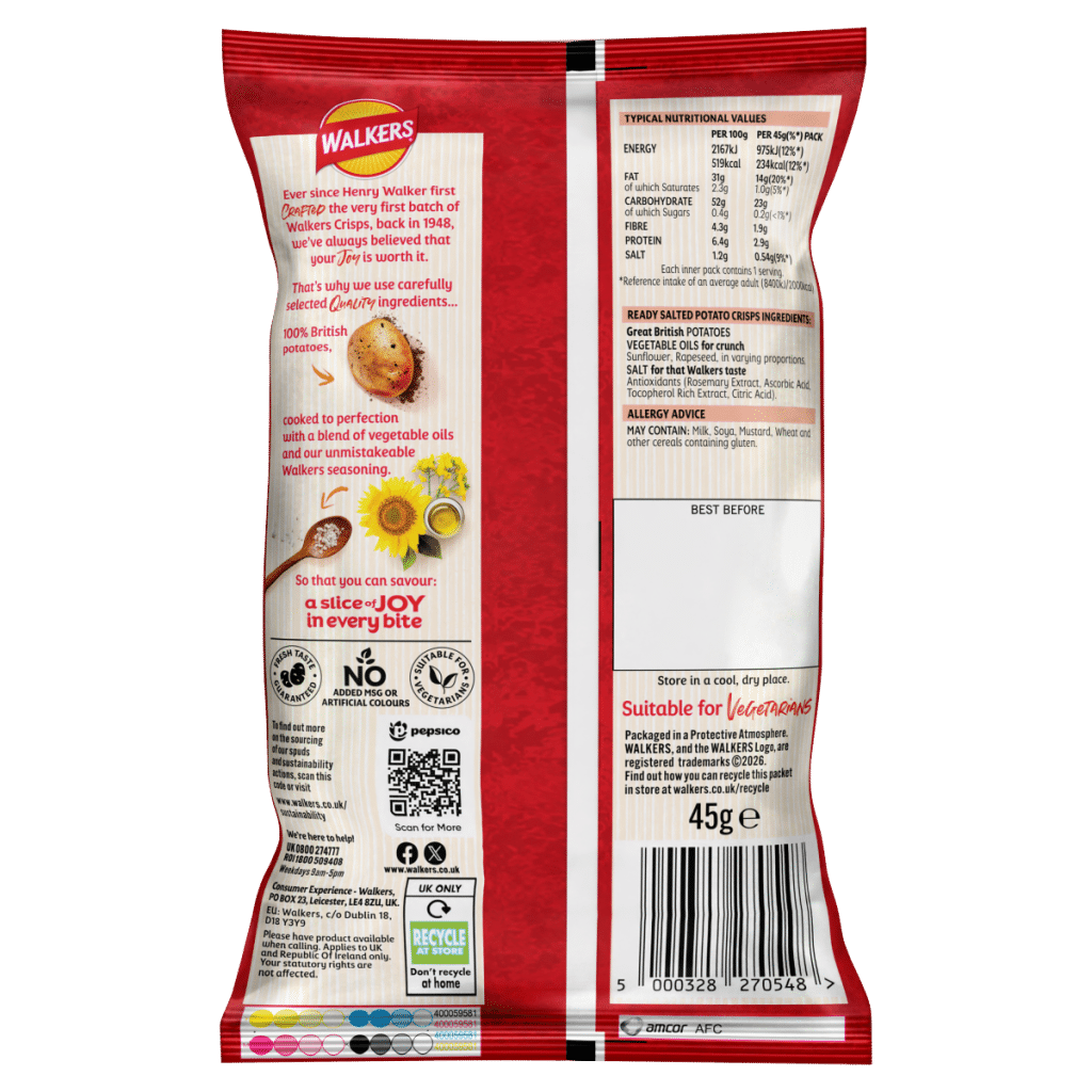 Walkers Ready Salted Grab Bag Crisps 45g