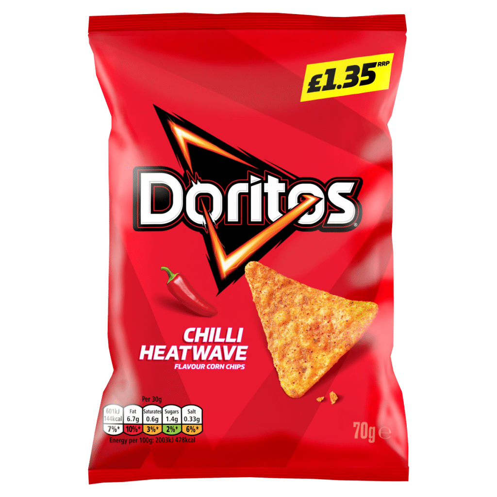 Doritos Chilli Heatwave Tortilla Chips Sharing Bag Crisps 70g PMP RRP £1.35