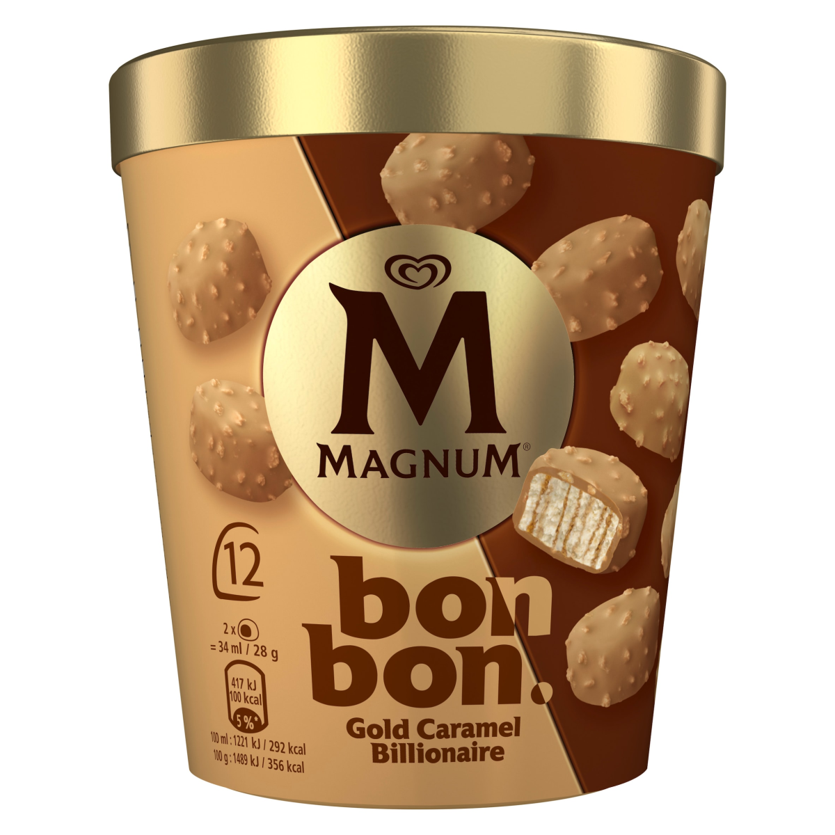 Magnum Bonbon Gold Caramel Billionaire Ice Cream Frozen Snack 12x 17 ml (204 ml)