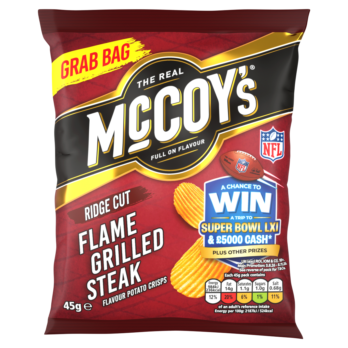 McCoy’s Ridge Cut Flame Grilled Steak Flavour Potato Crisps 45g