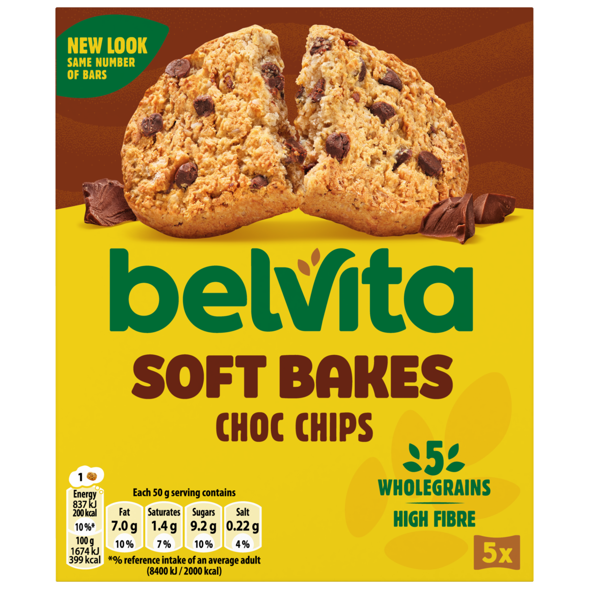Belvita Soft Bakes Chocolate Chip Cereal Snack Bars Multipack 250g (5 x 50g)