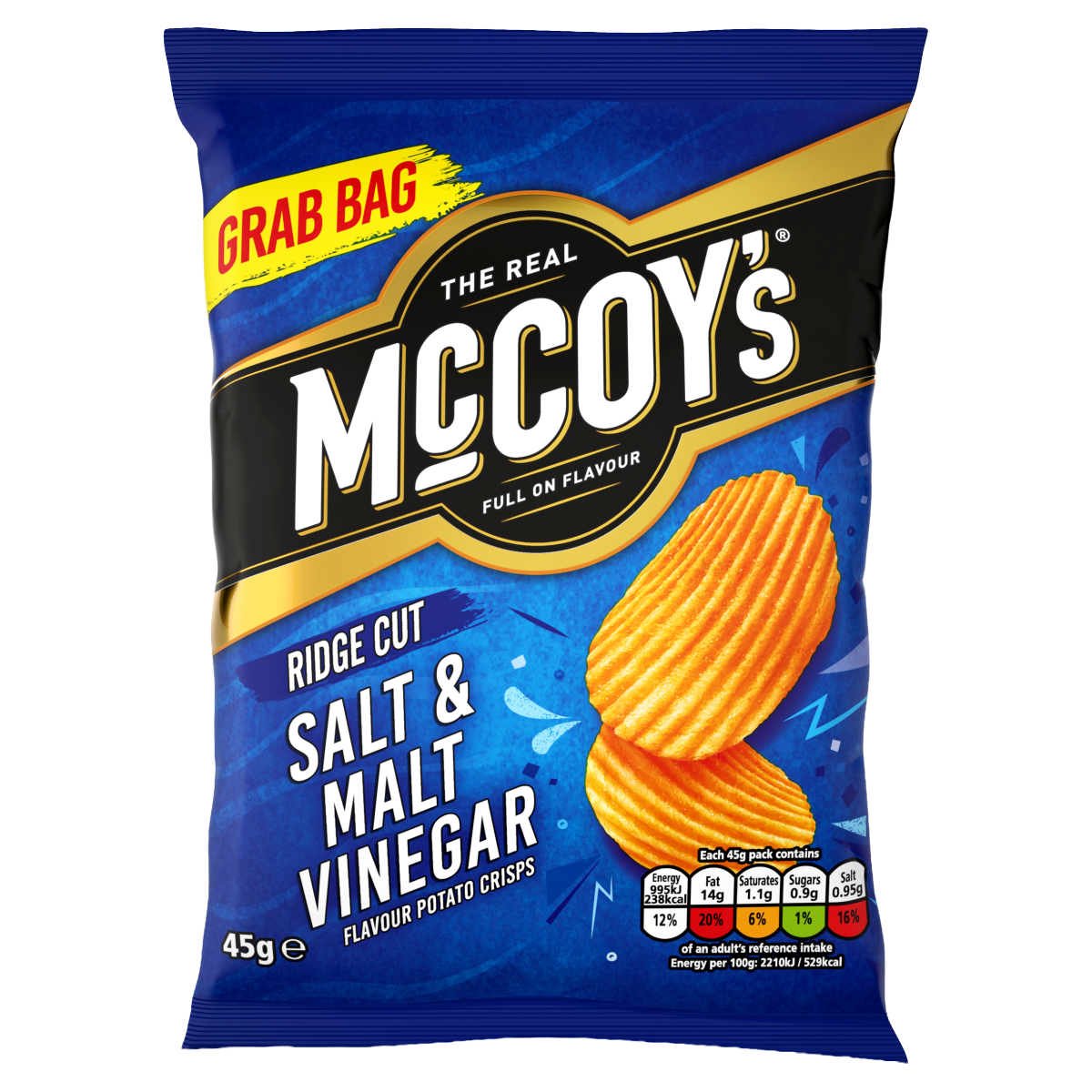 McCoy’s Ridge Cut Salt & Malt Vinegar Flavour Potato Crisps 45g