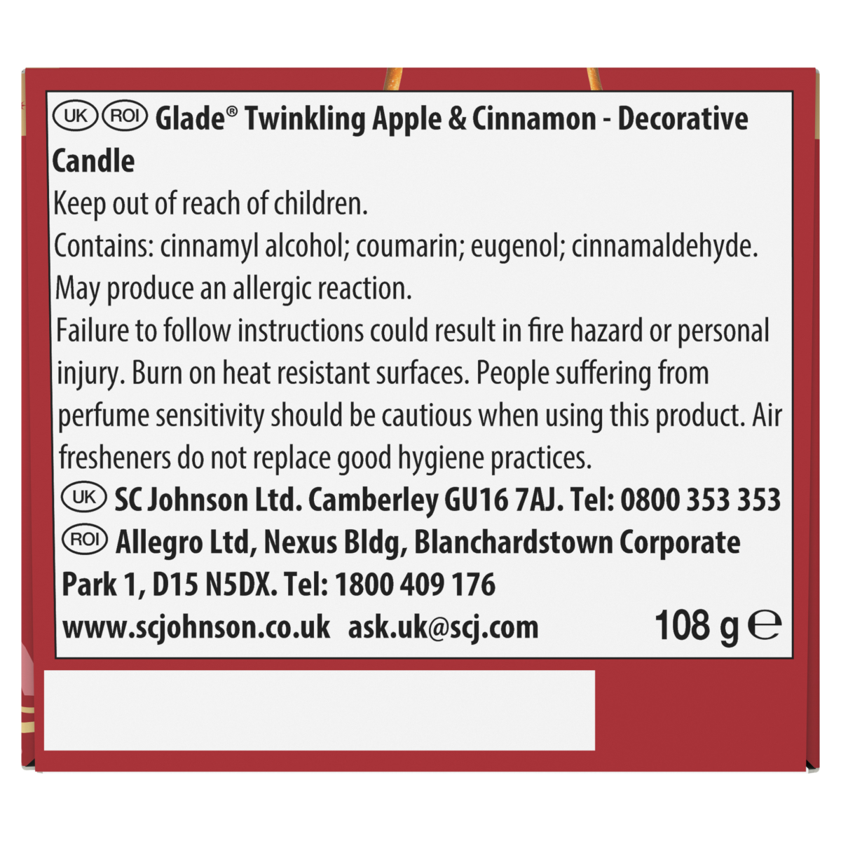 Glade Festive Scented Candle, Twinkling Apple & Cinnamon, 108g