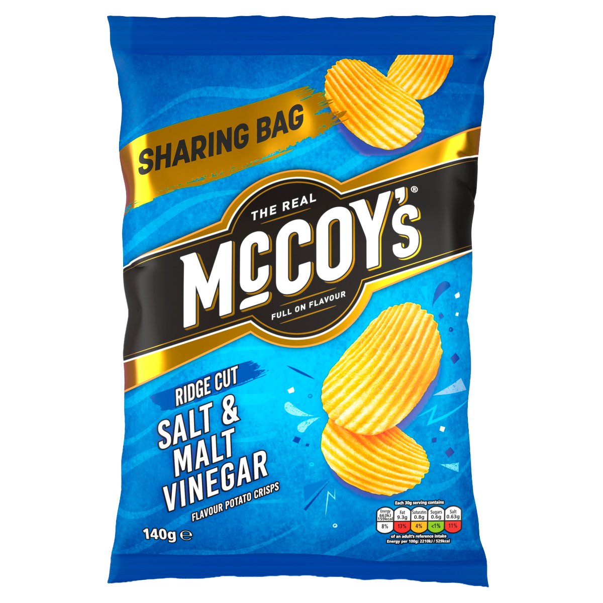 McCoy’s Ridge Cut Salt & Malt Vinegar Flavour Potato Crisps 140g