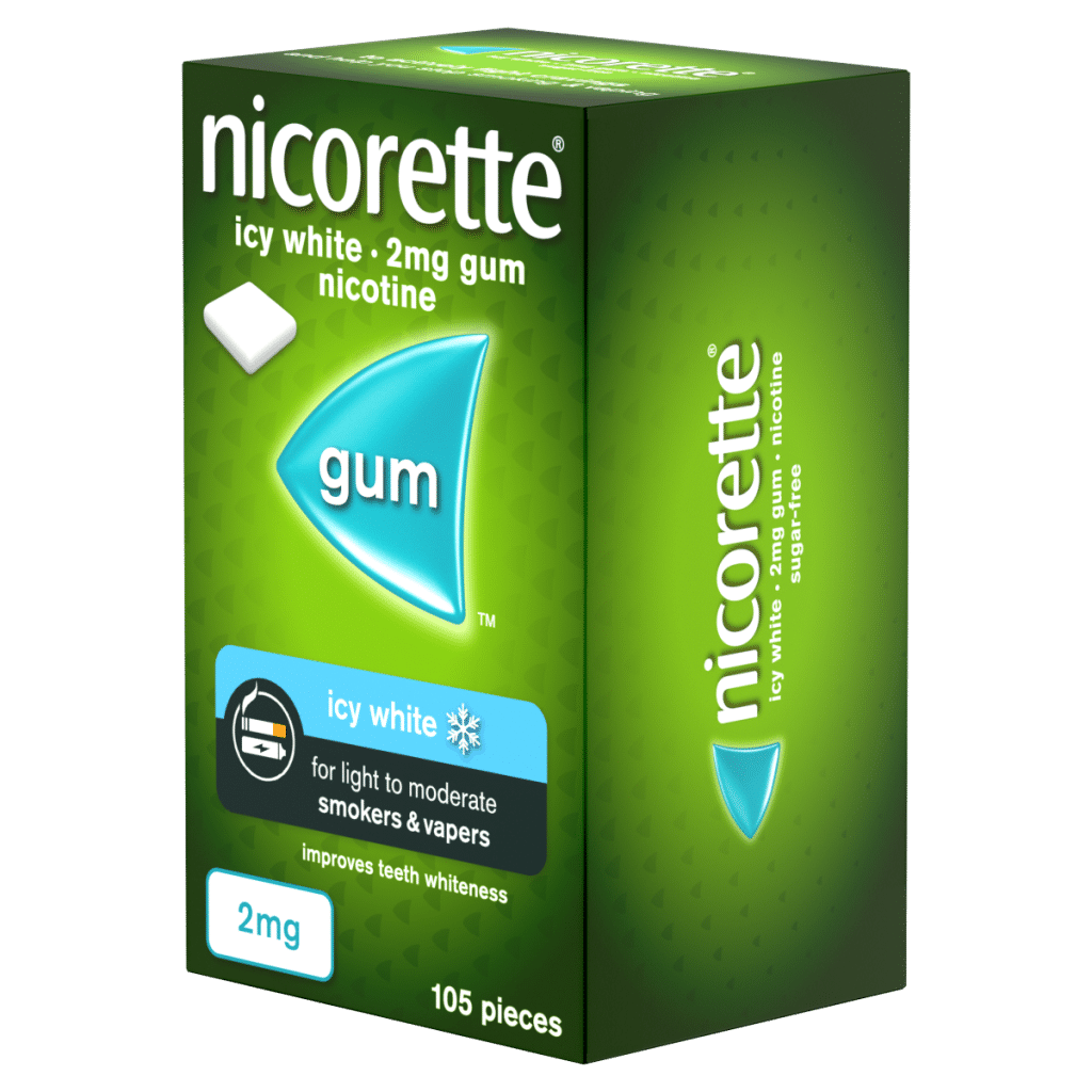 Nicorette Icy White 2mg Gum 105 Pieces, Stop Smoking and Stop Vaping Aid