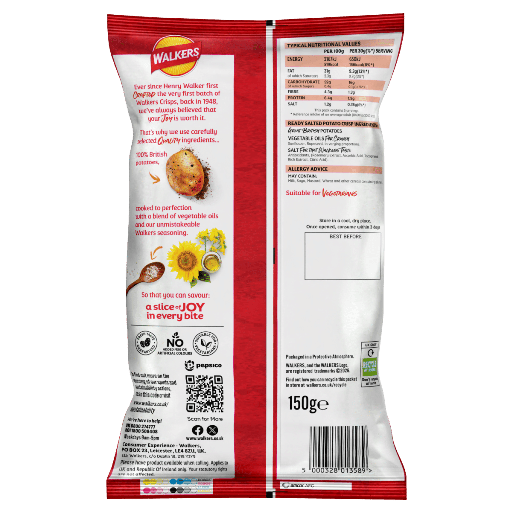 Walkers Ready Salted Sharing Crisps 150g