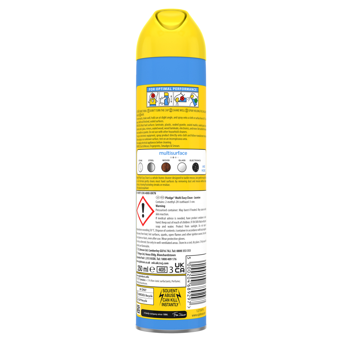 Pledge Multi-Surface Cleaning Aerosol Jasmine 250ml