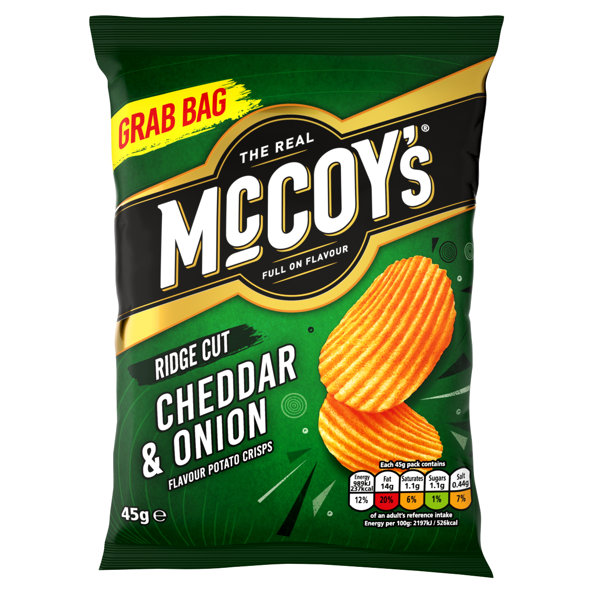 McCoy’s Ridge Cut Cheddar & Onion Flavour Potato Crisps 45g