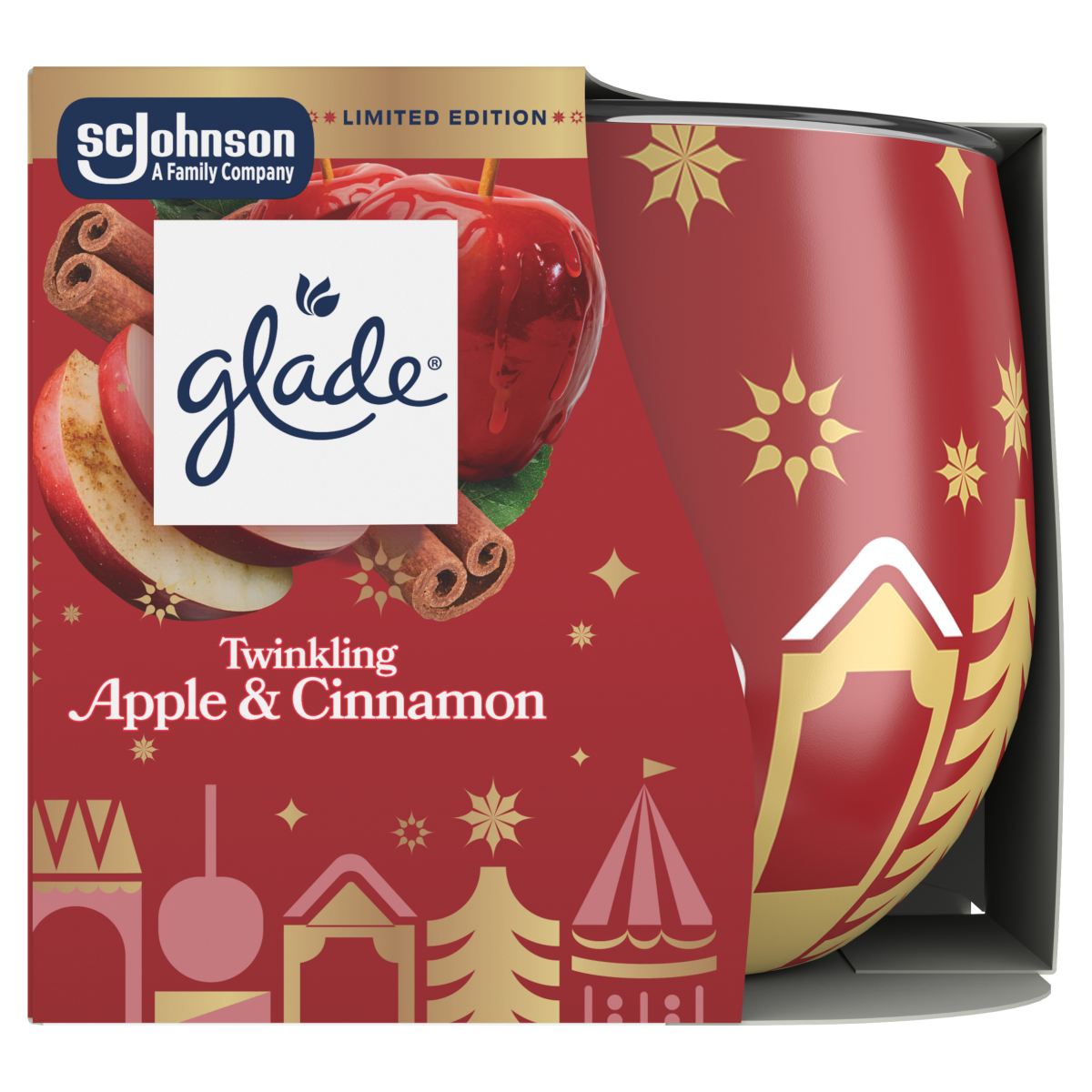 Glade Festive Scented Candle, Twinkling Apple & Cinnamon, 108g