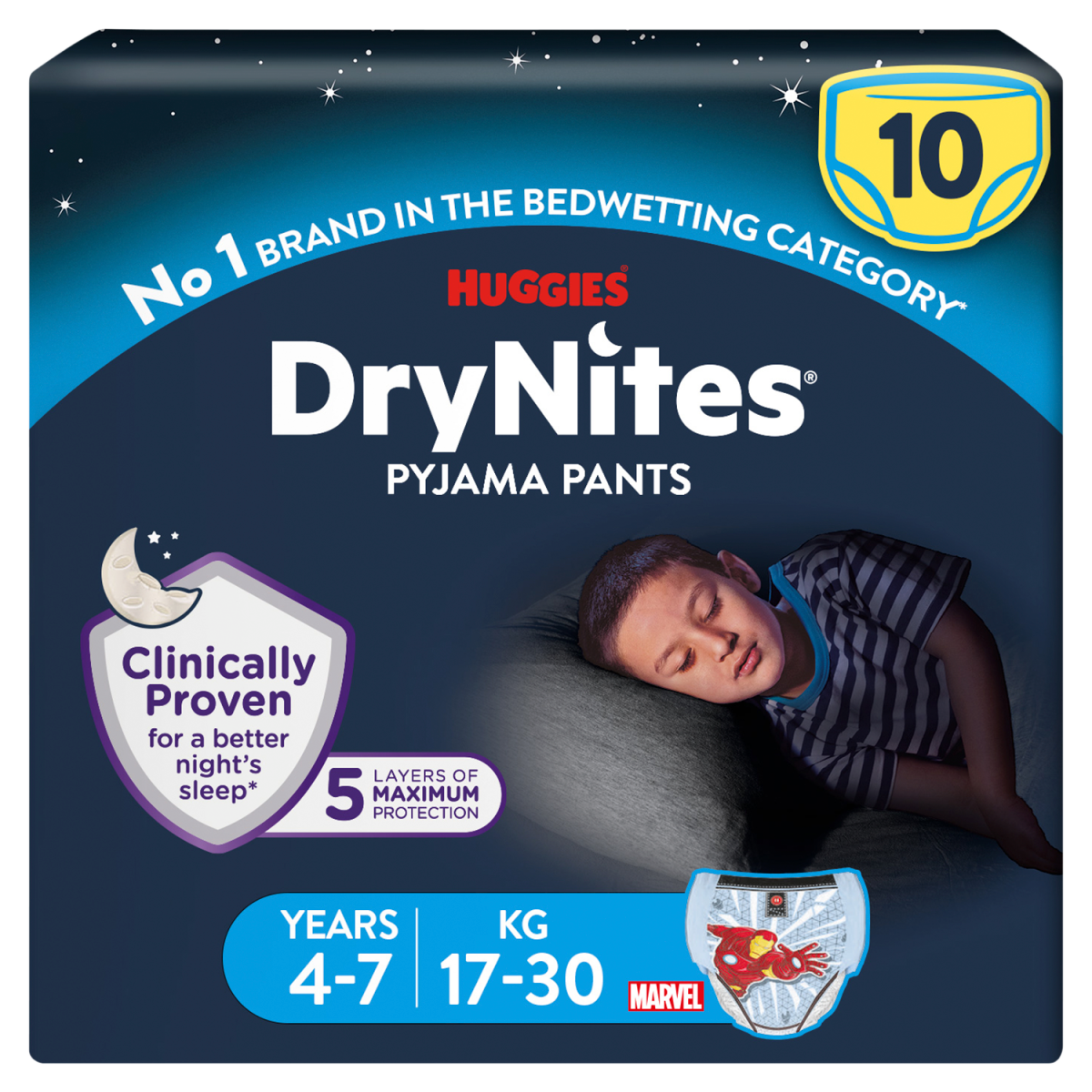 DryNites 10 Pyjama Pants Age 4-7 17-30kg