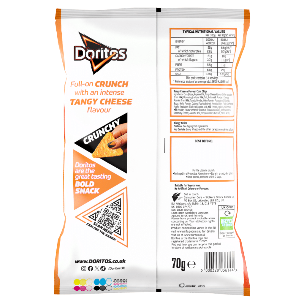 Doritos Tangy Cheese Tortilla Chips Crisps 70g PMP £1.35 RRP